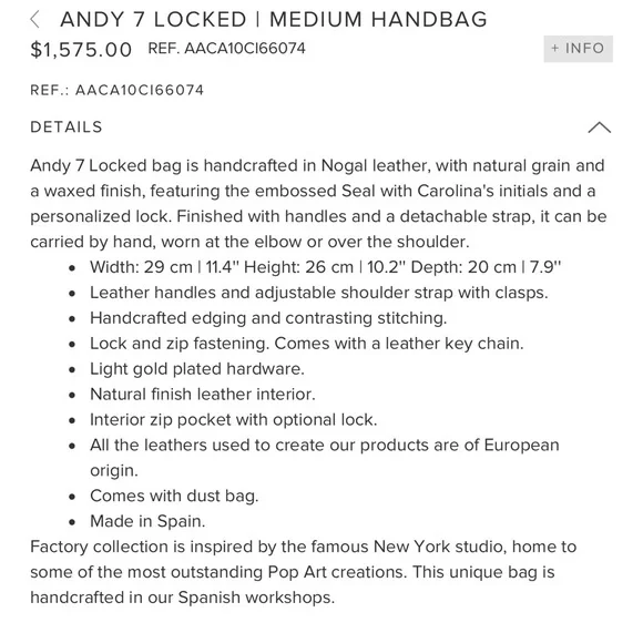 CAROLINA HERRERA / Andy 7 Locked/medium handbag NWOT (authentic) - Picture 12 of 13